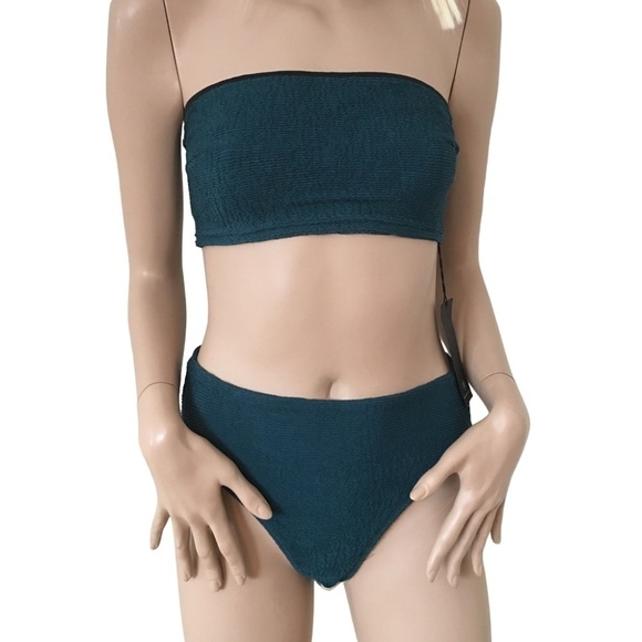 Free Society Two Piece Scrunch Swimsuit Cheeky Bikini Bottom & Bandeau Bra Top - Picture 2 of 14